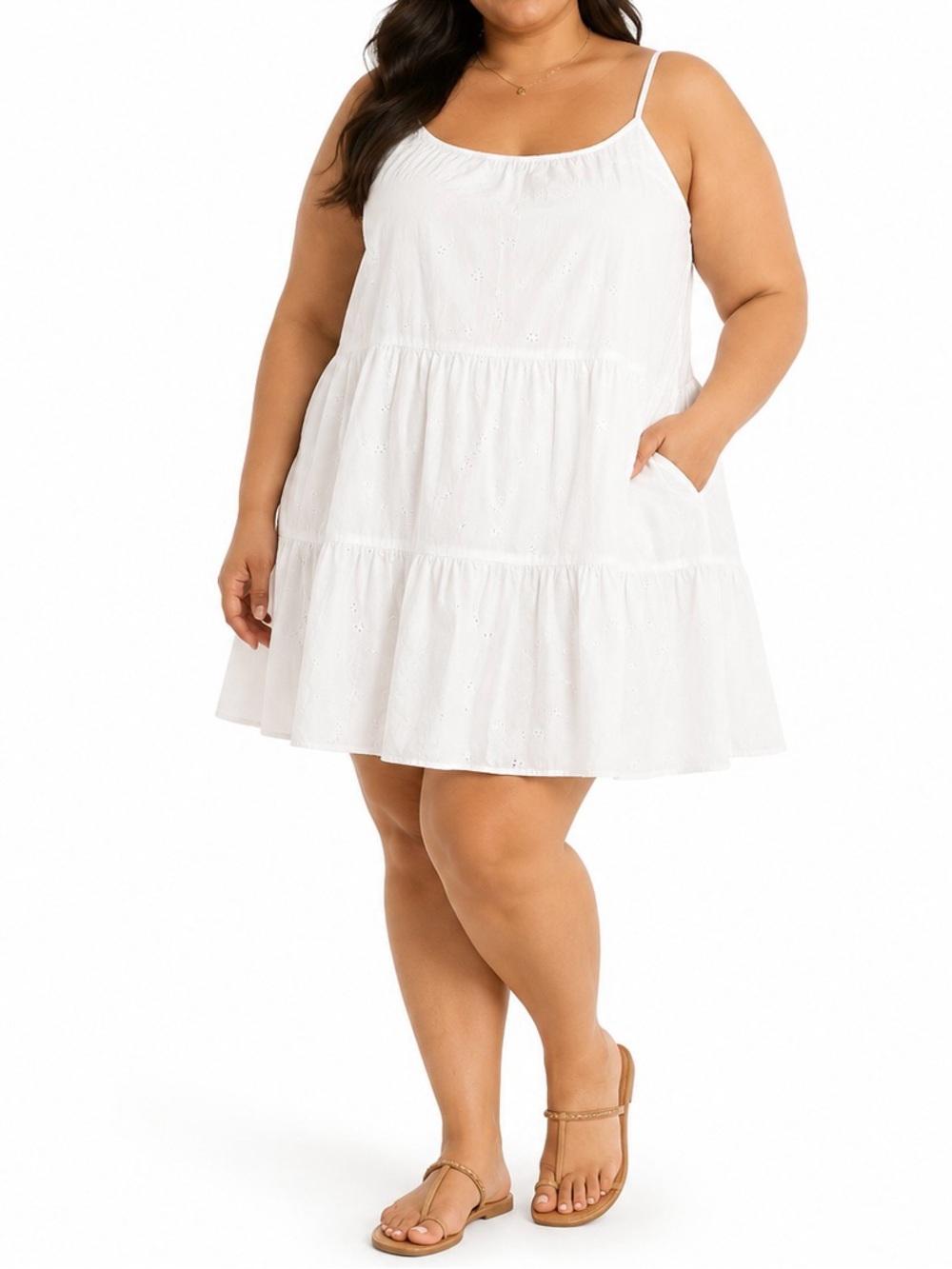 Beachlunchlounge XXL Celia White  Sleeveless Tiered Fit & Flare Dress